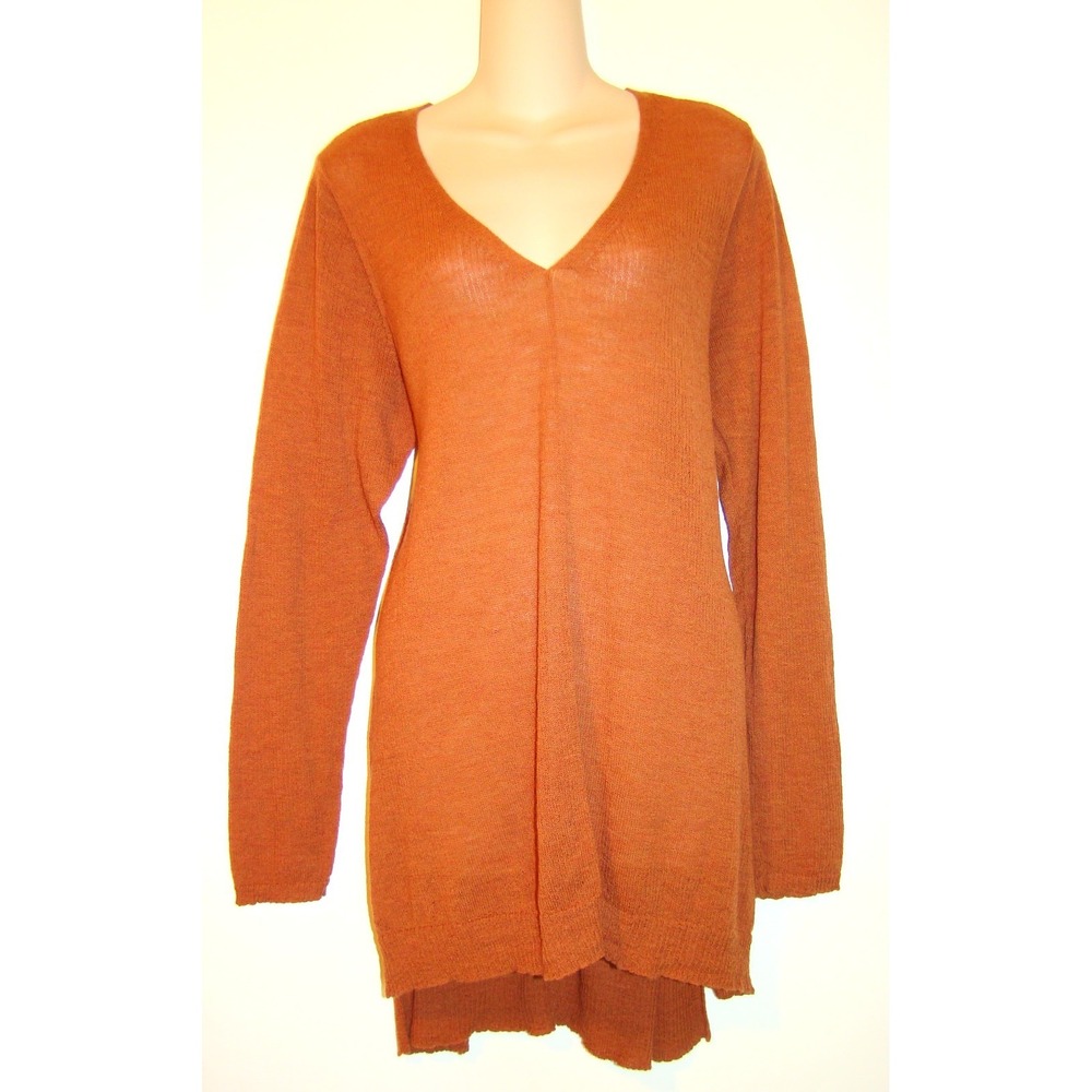 Eileen Fisher Woman Plus 100% Wool Burnt Orange Lightweight Sweater 2X   D121